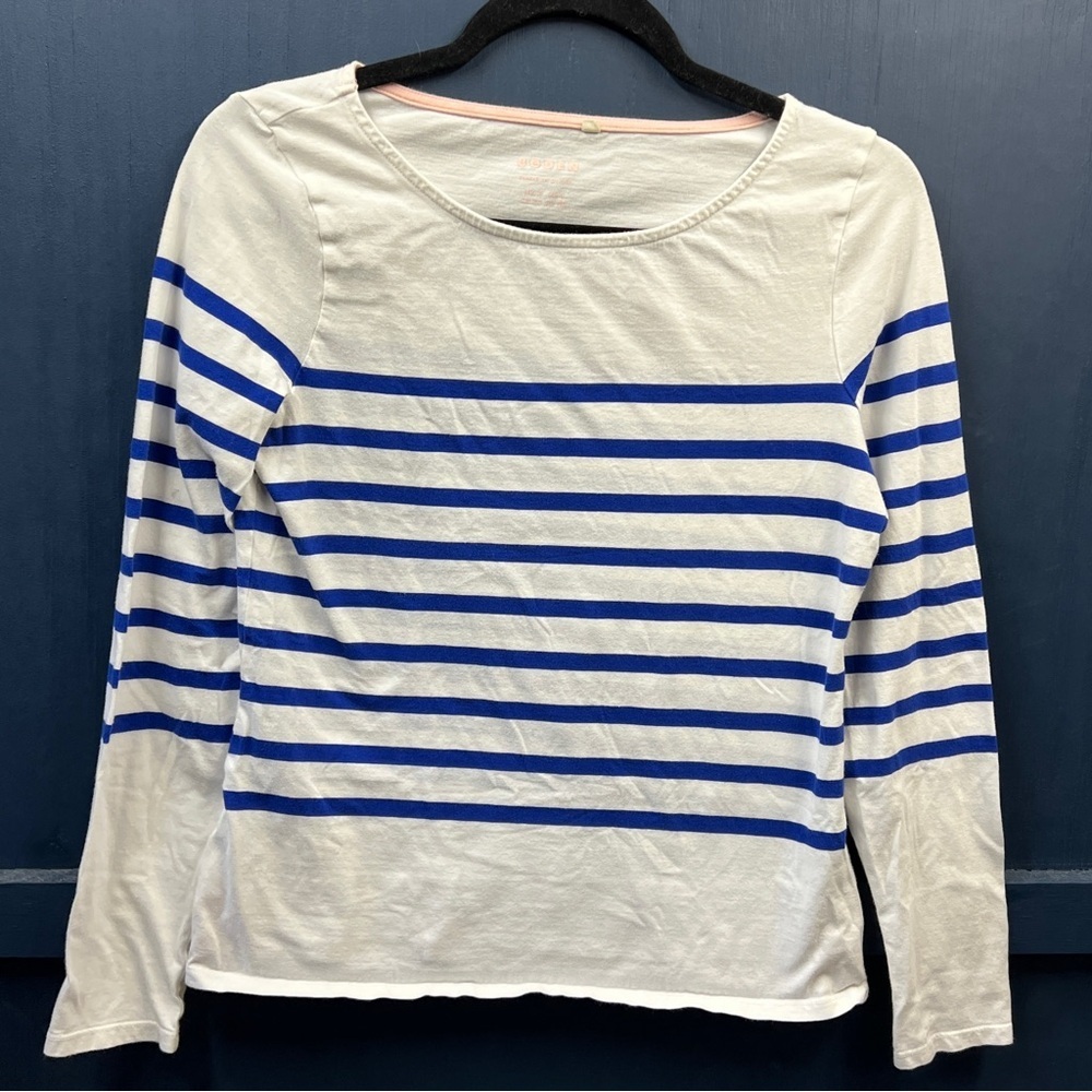 Boden Long Sleeve Breton Stripe Cotton Top White Blue Size US 4 100% cotton